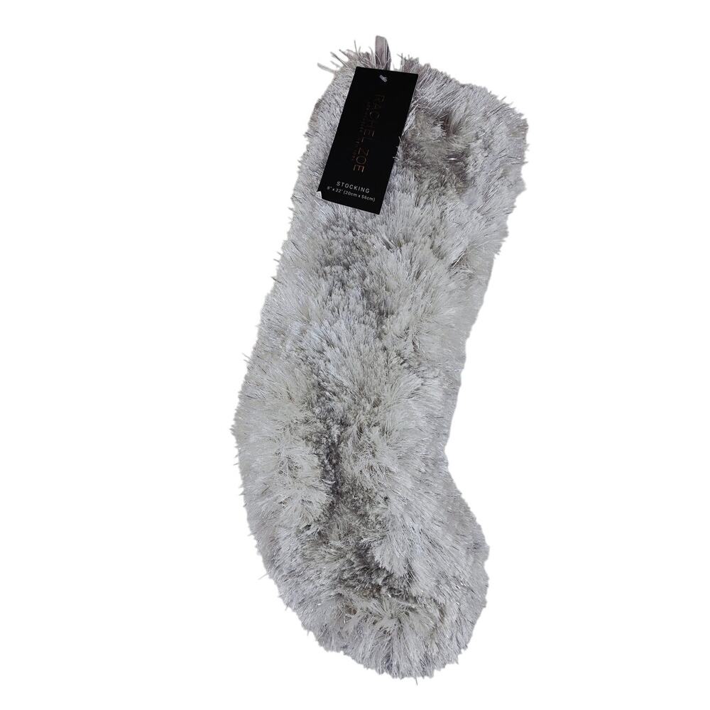 Rachel Zoe Luxury Plush Metallic Faux Fur Christmas Holiday Stocking L 22" NWT